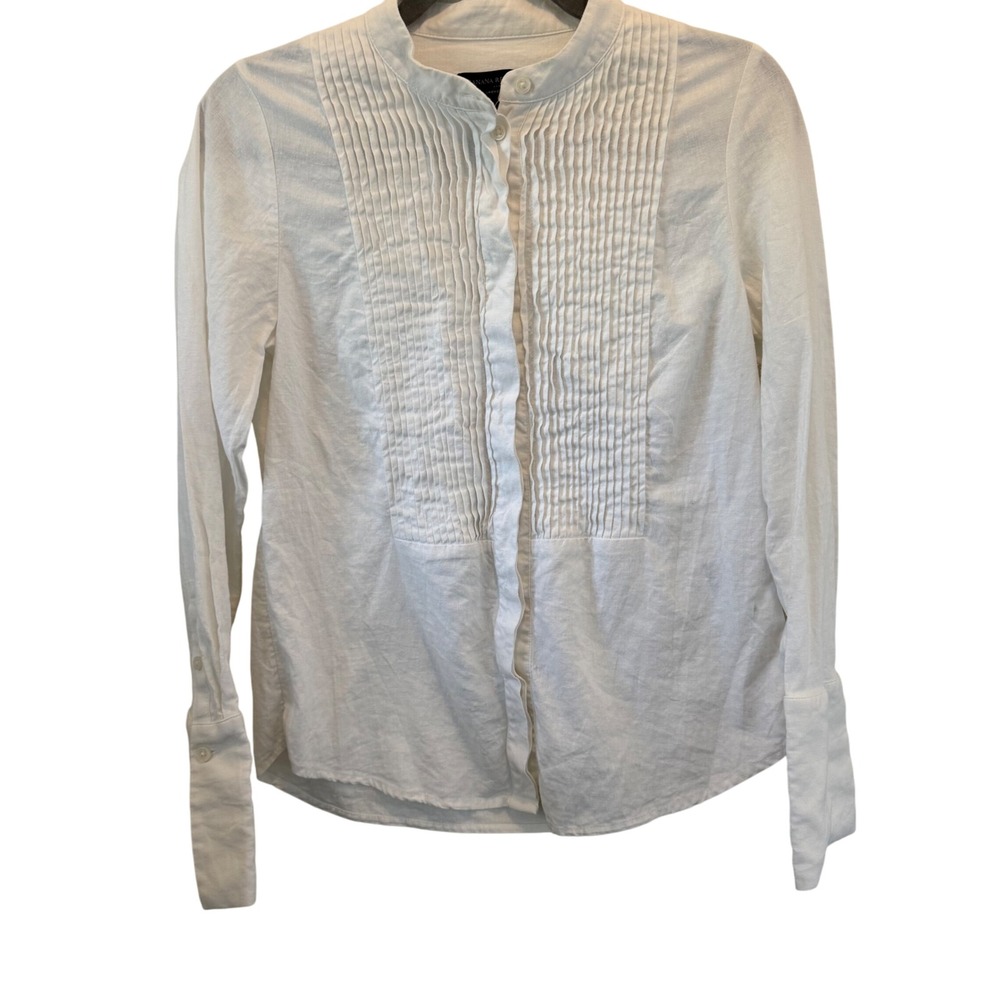 Banana Republic Linen Blend‎ Pintuck Blouse Women's Shirt Size S White Tailored